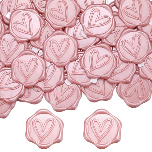 Yoption Heart Wax Seal Stickers, 50Pcs Rose Gold Wedding Envelope Seals | Self Adhesive Wax Stickers for Party Invitation, Christmas, Gift Wrapping - color: Heart, Rose Gold