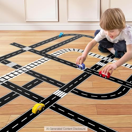 Piokio 2 Rolls of Black Road Track Tape, Race Cars Decorations for Kids Birthday Party, 33" x 2.4" Each Roll (Pack of 2) - size: 2 rolls (Pack of 2)