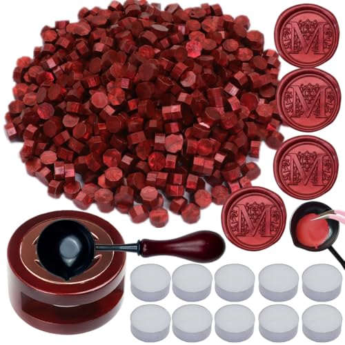 Wine Red Sealing Wax Beads, ONWINPOR 400pcs Wax Seal Kit with Warmer, Non-Slip Spoon, Candles for Envelopes, Stamp Letter Seal,Wedding Invitations (Wine Red) - color: Wine Red