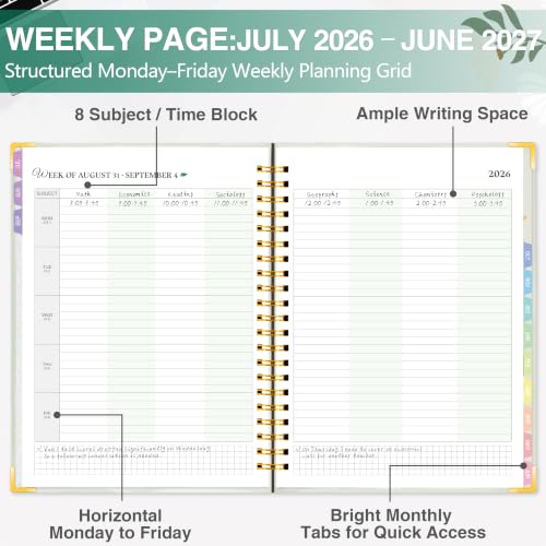 Teacher Planner 2026-2027 Academic Year, Jul 2026 - Jun 2027, 8.5"x11" | Large Weekly & Monthly Academic Lesson Planner, School Agendar Book with Pocket & Stickers for School Teachers Supplies - color: Whitea1