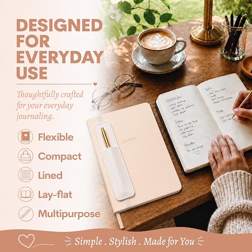 WORLD TRAVELER Eccolo A5 Lined Journal 256 Ivory Pages Lay Flat 6x8 - color: Pink with Pen