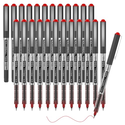 Shuttle Art RollerBall Pens, 25 Pack Red Fine Point Roller Ball Pens, 0.5mm Liquid Ink Pens for Writing Journaling Taking Notes School Office - color: Red, size: 1 Count (Pack of 25)