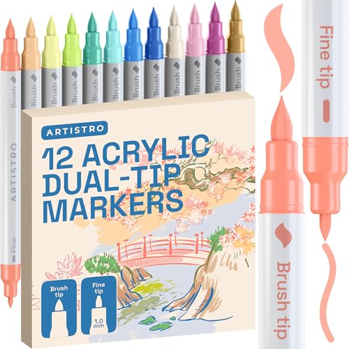ARTISTRO 12 Pastel Dual-Tip Acrylic Paint Marker Pens for Drawing - color: Pastel, size: 12