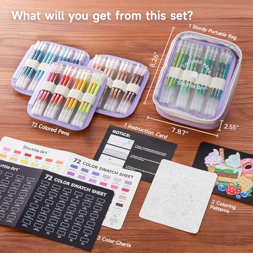 Shuttle Art Colored Pens, 72 Vibrant Colors Cute Journal Pens 0.6mm Fine Point Colored Gel Pens for Black Paper in Portable Bag for Coloring Writing Drawing Journaling Note Taking School Office Home - color: 72 Colors with Bag