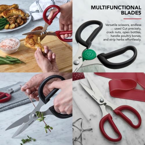 KitchenAid 2-Piece Multipurpose Shear Set – Versatile Scissors with Nutcracker, Bottle Opener, Ergonomic Handles with Protective Blade Covers - color: Red/Black, size: 2 Pack