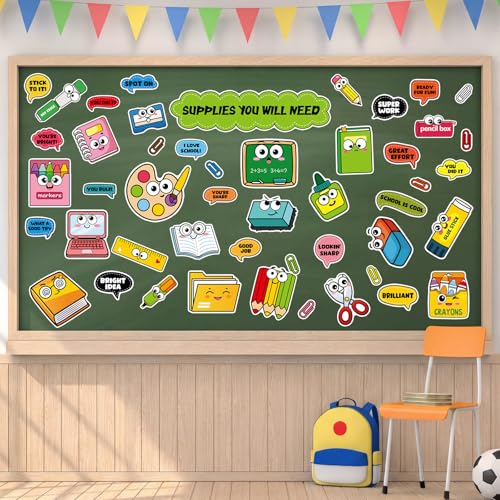 MotiMind 48 Pcs Supplies You Will Need Bulletin Board Set Cartoon Style - style: Cartoon Style