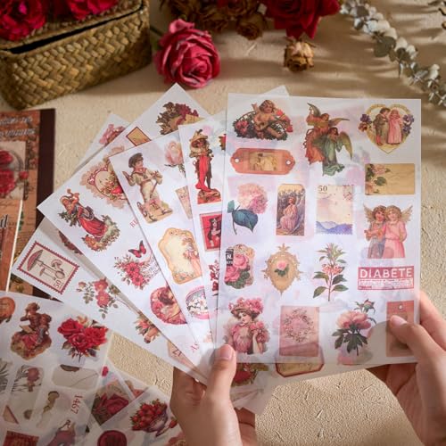 Rose Stickers for Scrapbooking Supplies, 550+ Vintage Stickers for Junk Journal Pre-Cut Ephemera Sticker Book for Adults Aesthetic Flower Lable Washi Sticker for Journaling DIY Arts Crafts - color: Colorful Rose