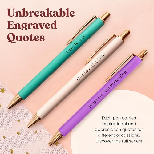 MESMOS Meaningful Sobriety Gifts for Women, 3pk Fancy Pen Set with German-Made Ink, Inspirational Pens, Proud of You Sober Gifts, Sober Affirmation Quote - style: Sobriety
