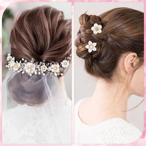 150 Pcs Pearl Flower Buttons,Flat Back Pearl Rhinestone Flowers for Crafts, Faux Pearl Resin Flower Embellishments for DIY Hair Accessories, Clothes, Bags, Shoes, Wedding Bouquets