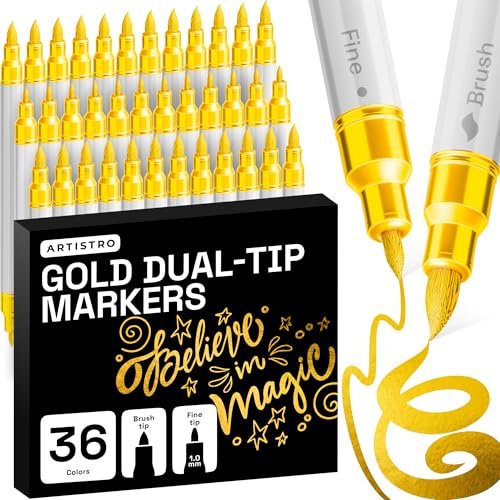 ARTISTRO 36 Gold Dual-Tip Acrylic Paint Marker Pens for Drawing - color: Gold, size: 36
