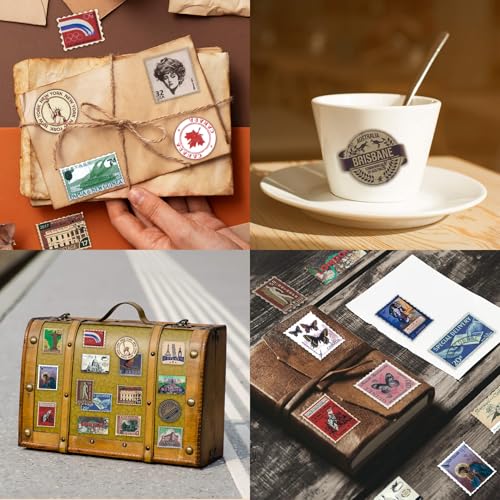 Vintage Travel Postage Stamp Stickers - World Landmarks USA Australia Brazil Waterproof Vinyl Stickers for Journal Planner Laptop Scrapbooking - color: Wanderlust Stickers, style: Art Deco
