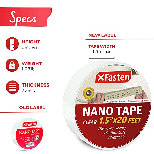 XFasten Reusable Double-Sided Nano Tape, 1.5-Inch x 20 Feet, Clear, Movable and Washable Double-Sided Gel Mat Grip Adhesive Putty Brick Tape | Bathroom, Kitchen Silicone Grip Nano Mounting Tape - size: 1.5 x 240 Inch (1 Roll)
