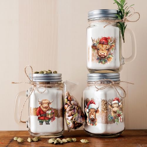 Whaline 12 Sheet Christmas Highland Cow Rub on Transfers Xmas Tree Gifts Cow Transfer Stickers Rustic Furniture Decals for Home Office Paper Wood DIY Crafts, 5.9 x 5.9 Inch - style: Christmas Highland Cow