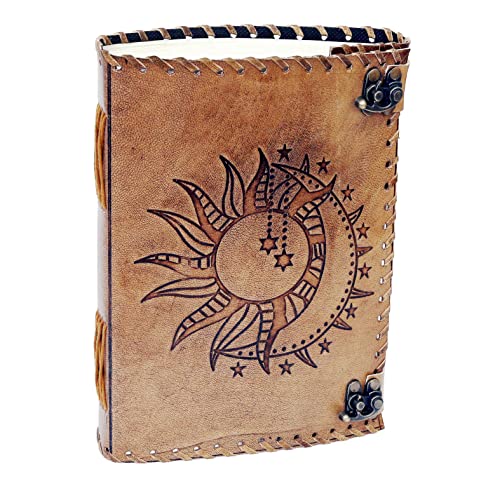 Sun & Moon Emboss journal, 240 Pages journal, Vintage Journal, Sun moon Journal, Leather Sketchbook, Leather Notebook, Leather Journal for Men,Sun & Moon, 10x7 Inch) - color: Vintage Brown - Sun & Moon, size: 10x7 Inch