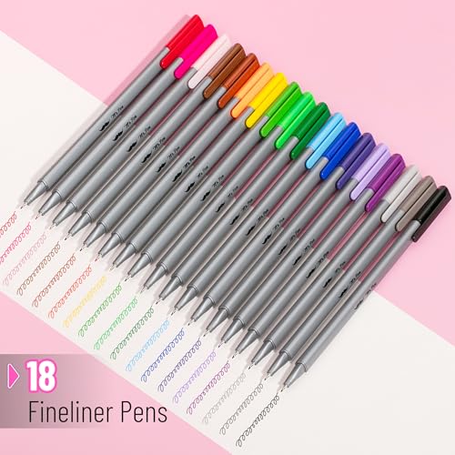 Mr. Pen- Colored Fineliner Pens, 18 Pack, 0.4mm Fine Point - color: Assorted Colors, size: 18 Pack