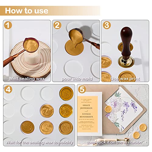 DOSTK Silicone Wax Seal Mat, 24-Cavity Wax Sealing Mat with 60Pcs Removable Sticky Dots for DIY Craft Adhesive Waxing