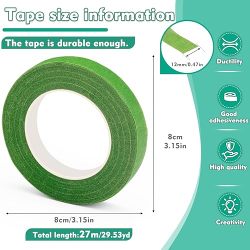 Floral Tape, 1/2inch Light Green Flower Tape for Bouquet Floral | Flexible And Easy to Tear Floral Tape for Fresh Flowers, Stem Wrapping, Floral Arranging, Corsages And Wedding Bouquets - color: Light Green