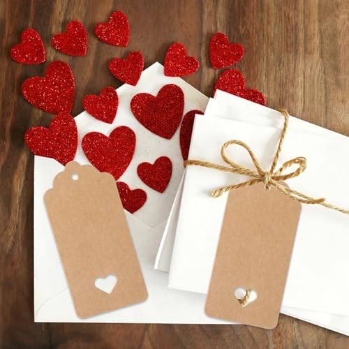 G2PLUS 100PCS Blank Gift Tags with String, Kraft Paper Hangtags, 3.7x1.8 in - style: Hollow Heart Brown
