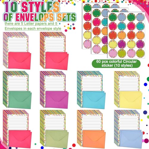 TaoBary 160 Pcs Polka Dot Stationery Paper and Envelopes Set, 5.5 x 8.25'' | Stationary Set Letter and Envelopes, 50 Double Sided Stationery Writing Papers 50 Matching Envelopes 60 Round Dot Sticker - size: 5.5 x 8.25 Inch, style: Dot
