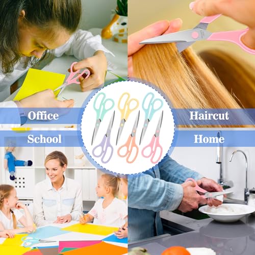 24 Pack 8” Scissors, Sharp Stainless Steel Comfort Grip for Everyday Use - color: 24 Pack Pastel