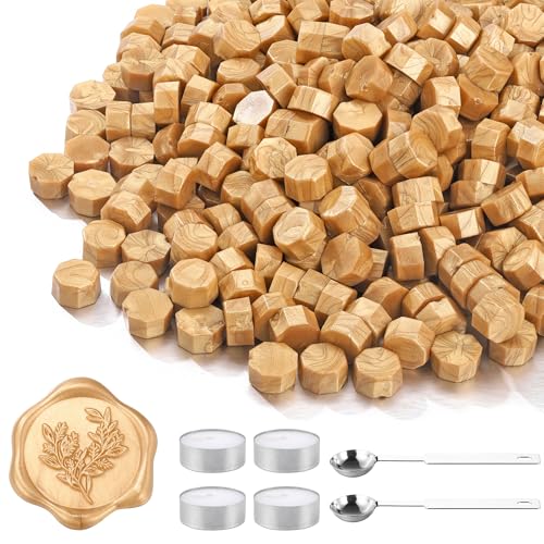 Yoption 360Pcs Light Gold Sealing Wax Beads, Vintage Wax Seal Beads for Embellishment of Wedding Invitation, Envelope, Gift Wrapping, Wine Package - color: Light Gold