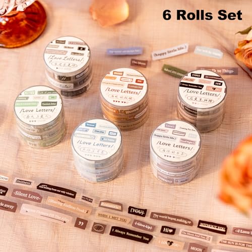 Words Pre-Cut Tapes Set, 6 Rolls Phrase Ephemera for Junk Journaling, Scrapbooking, Crafting, DIY Projects, Diaries, and Art Supplies - style: Love Letter