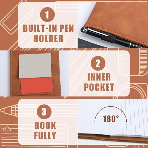 Outus 10 Pcs Mini Pocket Notepad Holder Set with Metal Pen,Camel,White - color: Camel，white