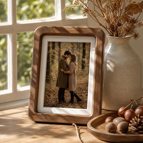6x8 Picture Frame, USA-Sourced Natural Solid Walnut Wood Photo Frame with HD-Tempered Glass, Handcrafted Rounded Corner 6 x 8 Wooden Frame Matted to 5x7 Photos, Wall or Tabletop Display - color: American Black Walnut, size: 6x8