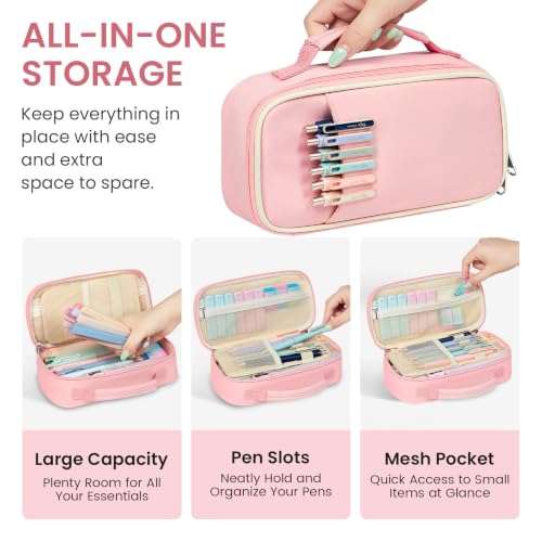 Taja Cute Pencil Case With School Supplies, 39 PCS, Stationery Set, Pink - color: A-Pink
