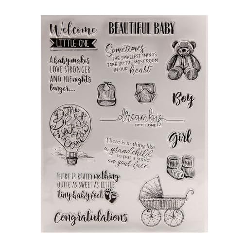 New Born Baby Sentiment Clear Stamps for Card Making Baby Shower Greeting Verses Phrase Rubber Stamps Newborn Silicone Stamps for DIY Scrapbooking Album Paper Crafting Decoration