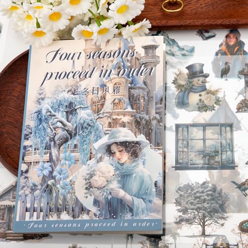 Winter Theme Sticker Scrapbooking Supplies for Junk Journal, 20 Sheets PET Stickers - Vintage Journaling Stickers, Ephemera Sticker Book Pre Cut(TZ-006-002) - color: Winter Theme Stickers
