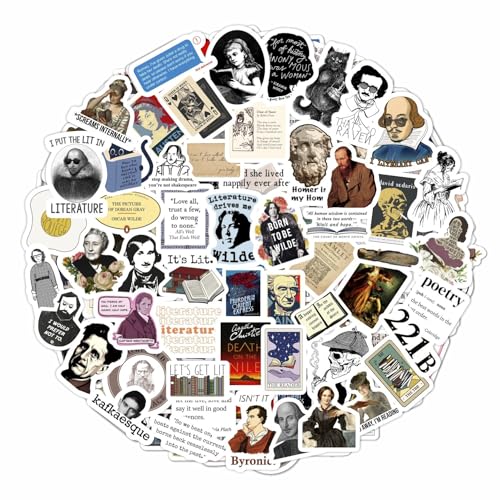 100Pcs Literature Stickers for Water Bottle and Laptop - Literary Party Favors & Decorations, Books Bookish Writing Poetry Reading Stickers, Book Lovers Gifts, Gifts for Women & Men - color: Literature Stickers