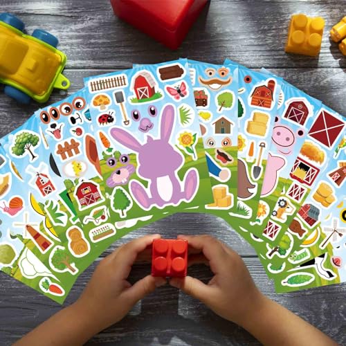 24 Sheets Make Your Own Stickers for Kids, Make a Farm Animal Face Sticker - style: Farm Animal 48PCS