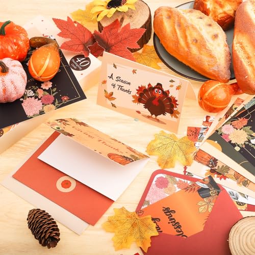 40 Pack Thanksgiving Cards with Envelopes, 4 x 6 in Bulk Thanksgiving Cards with Stickers, 10 Designs Thanks & Blessings Greeting Card Boxed for Fall Autumn Holiday Parties Celebrate the Harvest - style: Thanksgiving Card