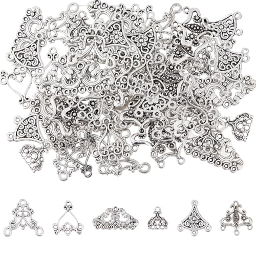 SUPERFINDINGS 120Pcs 6 Styles Antique Silver Chandelier Component Links Charm Alloy Necklace Earrings Connector Charms Tibetan Teardrop Connector Charms for Jewelry Making Necklace Pendants