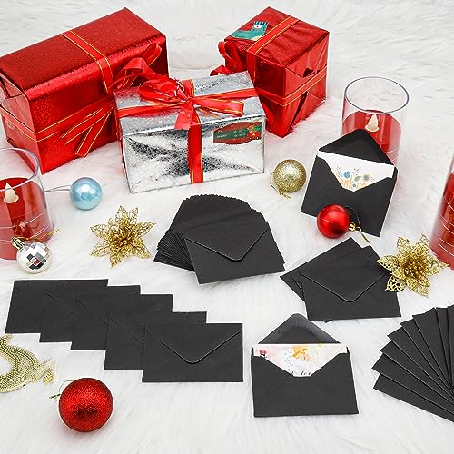 100 Pack 4 x 2.75" Mini Envelopes 120GSM Black Gift Card Envelopes Bulk Small Paper Gift Card Sleeves Greeting Card Business Card Tiny Envelope Pockets for Card & Invitation - color: Black-100