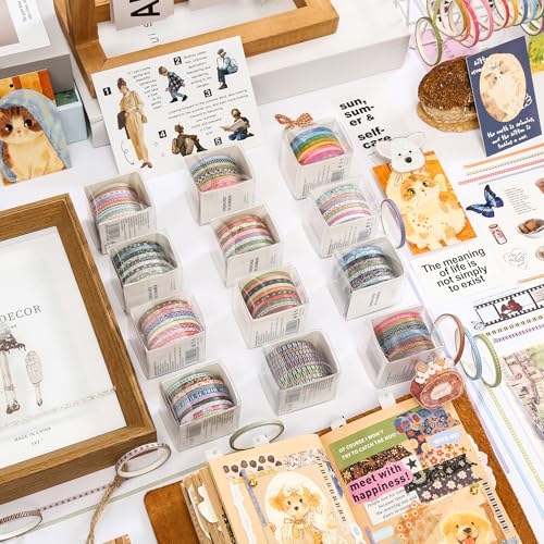 Skinny Washi Tape Pack 120 Rolls Basic Patterns Decorative Slim Geometric Elegance Masking Tapes for Arts, DIY Crafts, Journals, Planners, Scrapbook, Wrapping