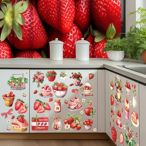 Whaline 12 Sheet Strawberry Rub on Transfers Strawberry Cake Dessert Transfer Stickers Cute Fruit Furniture Decals for Home Office Paper Wood DIY Crafts, 5.9 x 5.9 Inch - style: Strawberry