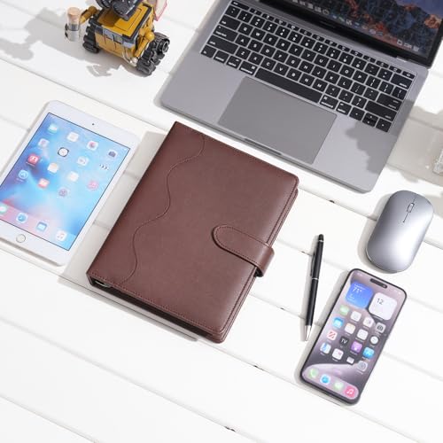 Wason A5 Binder PU Leather Journal Ring Portfolio Lined Notebook Refillable Paper Diary with Removable Clipboard Writing Notepad for Travel Business School Agenda Organizer (Coffee) - color: Coffee