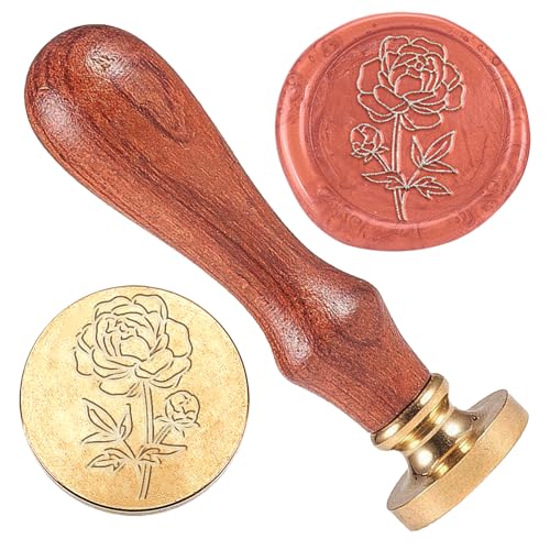 1" Peony Wax Seal Stamp Retro Sealing Stamps Removable Brass Head Seal Stamp with Wooden Handle Sealing Wax for Envelope Greeting Card Letter Wedding Invitations Gift Wrapping Decor… - color: Peony