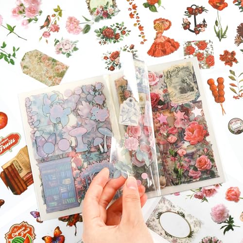 Vintage Scrapbook Stickers, 20 Sheet Vintage Flower Sticker for Scrapbooking, journaling DIY Crafts Laptops，Card Making, Ephemera Pre Cut (Pink Flower Shadow) - style: Pink Flower Shadow