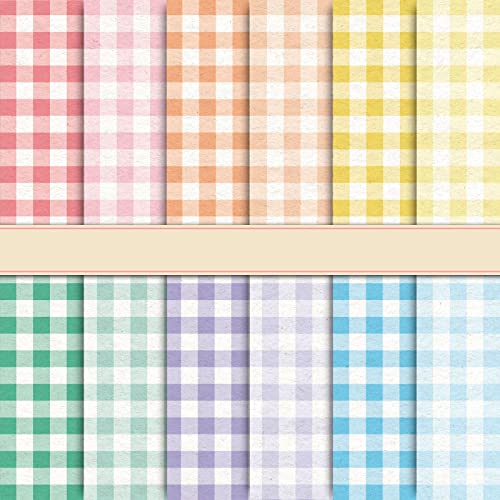 Whaline 24pcs Pastel Plaid Pattern Paper 12 Designs Gingham Double-Sided Scrapbook Paper for DIY Crafts Scrapbook Photo Album Decor, 11.8 x 11.8 Inch