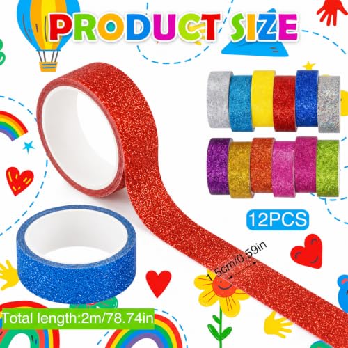 TIESOME 12 Rolls Glitter Washi Tape Set,15mm Macaron Colored Masking Tape, - style: Style3
