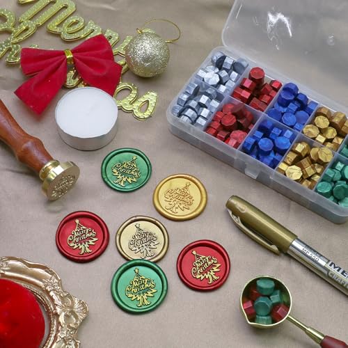 SWANGSA Merry Christmas Tree Wax Seal Stamp Kit with Sealing Wax Beads - style: Merry Christmas Tree