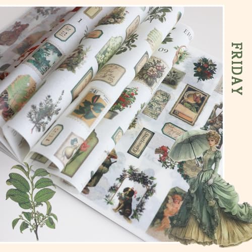 Victorian Journal Sticker Book, 24 Sheets of Ephemera Stickers (Green) - color: Green