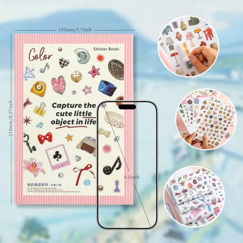 1900+ PCS Vintage Cute Scrapbook Sticker Book, 50 Sheets Retro & Ins Little Object Theme Korean Stickers for Scrapbooking, Art Scrapbook Supplies for Adults Teens Women Girls Junk Journal Journaling - style: Cute Style 2
