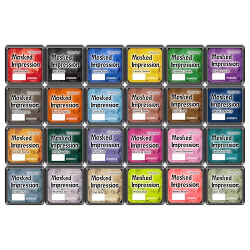 CraftyManor Masked Impression Mini Ink Pads for Stamps, Water Based Smudge Chalk Stamp Pad for Scrapbooking, Journaling, Card Making, DIY Craft Scrapbook Supplies for Adults (24 Colors) - color: Mini 24 Colors