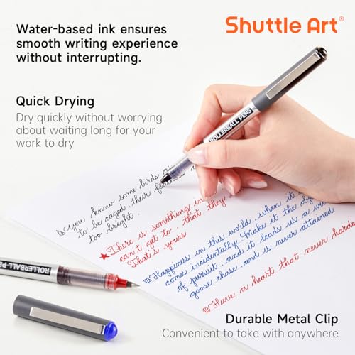Shuttle Art RollerBall Pens, 25 Pack(21 black 2 blue 2 red) Fine Point Roller Ball Pens, 0.5mm Liquid Ink Pens for Writing Journaling Taking Notes School Office - color: 21 black+2 blue+2 red, size: 1 Count (Pack of 25)