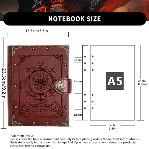DUROTAN Compass Journal Notebook Gift Set Unique A5 Binder 400 Page - color: 10-Red-Compass