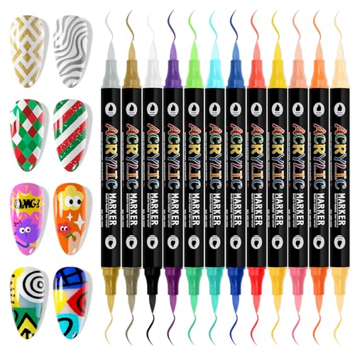 EBANKU 24 Colors Nail Art Pens Set, 3D Nail Polish Pens Quick-Drying Nail Art Markers Acrylic Paint Nail Point Graffiti Dotting Liner Pen No Squeeze Needed - color: 24 Colors